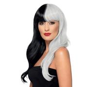 Smiffys Parrucca Deluxe, Metà e Meta con Frange, Nero e Grigio, Resistente al calore / Stilizzabile Halloween