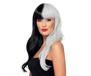 Smiffys Parrucca Deluxe, Metà e Meta con Frange, Nero e Grigio, Resistente al calore / Stilizzabile Halloween