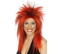 Donna 80s 1980s 80's Rock Diva Mullet Costume Parrucca Rosso/Nero Nuovo Smiffys