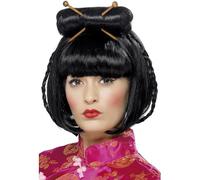 Smiffys Parrucca donna orientale, nera, media lunghezza con stecchi