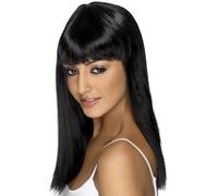 Smiffys Parrucca glamour, nera, lunga, liscia con frangetta Halloween