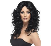 Donna Glamour Costume Parrucca Nera Addio Al Nubilato Parrucca Riccia da Smiffys