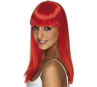 Smiffys Parrucca glamour, rosso fosforescente, lunga, liscia con frangetta Halloween