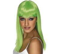 Donna 80s 1980s Glamourama Parrucca Costume con Frangia Verde Neon Da Smiffys