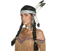 Nero Indiano Nativo Parrucca Trecce Adulto Donna Smiffys Costume Parrucca Nuovo