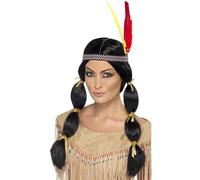 SMIFFYS Parrucca nera ispirata ia nativi americani, nera con treccine e bandana Halloween