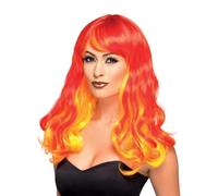 Donna Ombre Diavolo Fiamma Lungo & Parrucca Ondulata Rosso & Arancione Halloween