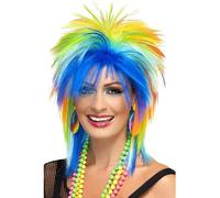 Smiffys Parrucca Punk arcobaleno anni 80, multicolore Halloween