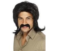 Smiffys Parrucca retro anni '70, nera, con frangetta Halloween