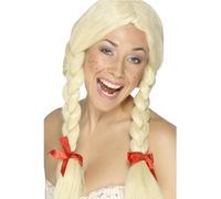 SMIFFYS Parrucca scolara/olandese, bionda, liscia con fiocchi Halloween, Carnevale