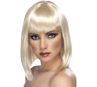 Biondo Glam Parrucca Corto Blunt con Frangia Adulto Costume da Donna Nuovo