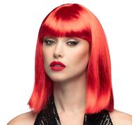 Donna Glam Parrucca Adulti Moderno Accessorio Vestito Rosso Neon Blunt Frangia