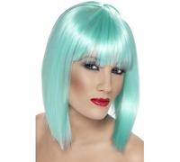 Smiffys Parrucca seducente, verde acqua fosforescente, corta, scalata con frangetta Halloween