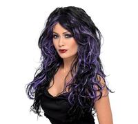 Adulto Gotico Sposa Vampiro Halloween Sirena Strega Nero Viola Lungo Costume Wig