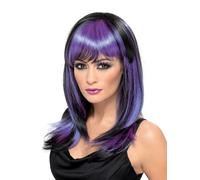 SMIFFYS Parrucca Strega Glamour, Nero e Viola, Lunga con Frangia Halloween