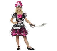 SMIFFYS Costume pirata perfetto, da ragazza, nero e rosa, con vestito e cappello
