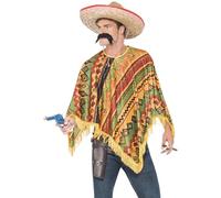 Poncho + Nero Baffi Messicano Spagnolo Uomo Wild West Costume