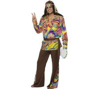 Smiffys Psychedelic Hippie Man Costume, Multi-Coloured (Size XL)