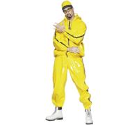 Smiffys Costume da rapper, giallo, PVC, con giacchetto con cappuccio, pantaloni e cappello Halloween