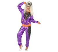 Donna 80s Guscio Suit Costume Tuta Sportiva Scouser Retrò da Donna Viola