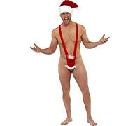 Adulto Rosso Babbo Natale Kini Viso Divertente Sexy Festive Costume Taglia Unica