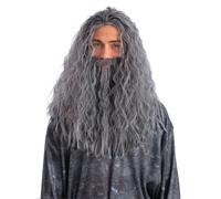 Smiffys Set Completo Parrucca E Barba Da Stregone Grigio Halloween Deluxe