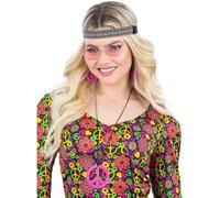 Donna 60s 1960s Hippy Kit Fascia, Occhiali, Medaglione, Orecchini Smiffys