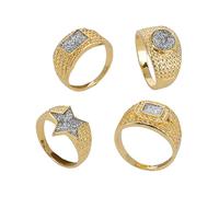 Smiffys Set di 4 anelli in oro e diamanti anni '90, set di accessori per costume per adulti, anelli in oro finto con gemma glitterata, ideale per costumi hip hop rapper pimp, anni '90, Taglia unica