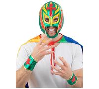 Smiffys Set di accessori per travestimento da lottatore messicano, per adulti, include maschera da wrestling colorata e polsini coordinati a forma di stella, ideale per costumi Lucha Libre e feste a