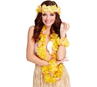 SMIFFYS Set hawaiano giallo con ghirlanda, copricapo e braccialetti Halloween, Carnevale