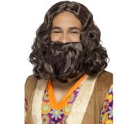 Uomo Hippy O Gesù Costume Parrucca E Barba Set Parrucca Kit By Smiffys