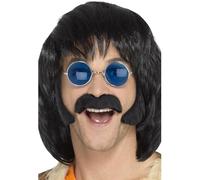 SMIFFYS Set travestimento hippie, nero, con basette lunghe e baffi, Auto-adesivi Halloween