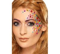 Smiffys Smiffys Make-Up FX, Strass adesivi per viso arcobaleno, multicolore, 100 pezzi per foglio Halloween
