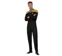 Smiffys Star Trek, divisa operativa Voyager, tuta dorata e nera, distintivo Delta e insegne di rango, con licenza ufficiale Star Trek, costume per adulti