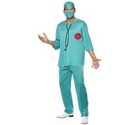 SMIFFYS Costume da chirurgo, verde con tunica, pantaloni, mantello e maschera Halloween, Carnevale