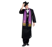 SMIFFYS The Exorcist, costume da prete Father Merrin, Abito con colletto inserito, stola, collana con croce e cappello
