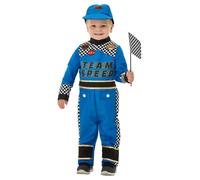 SMIFFYS Costume da pilota da corsa per bambini, Blu, con tuta, cappello e bandiera