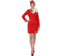 Smiffy's Costume hostess di terra Trolley Dolly con giacca, gonna, sciarpa e cappello Rosso S