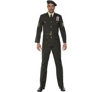 SMIFFYS Ufficiale in tempo di guerra, verde berretto, cravatta, pantaloni, cintura e giacca Halloween