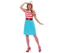 Smiffys Where's Wally? Costume Wenda, rosso e bianco con vestito, cappello e occhiali, licenza ufficiale, costume da Where's Wally, costume per adulti