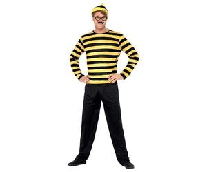 SMIFFYS Where's Wally Odlaw Costume, Bianco e giallo, con top, pantaloni, cappello, baffi e occhiali Halloween