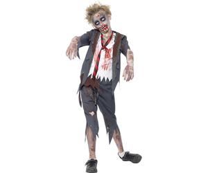 Smiffys Zombie School Boy Costume, Grey (Size L)