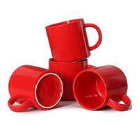 Smilatte Set di 4 tazze da caffè impilabili per feste in ufficio, M101, in ceramica, per ragazzo, ragazza, amante, donne, uomini, colore rosso