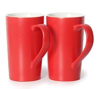 Smilatte Tazze da caffè grandi da 20 once / 600 ml, M007 Tazza in ceramica alta semplice con manico per papà uomini, set di 2, rosso