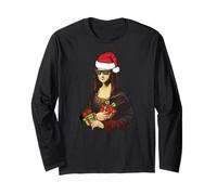 Smile! Divertente Cappello di Natale Mona Lisa Babbo Natale Meme Maglia a Manica
