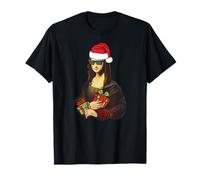 Smile! Divertente Cappello di Natale Mona Lisa Babbo Natale Meme Maglietta