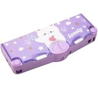 Smile dolL Grazioso astuccio, astuccio Kawaii per ragazze e ragazzi, orso viola, 6 scomparti, materiale ABS, accessori gratuiti (QBH-4), Porpora, Colorato e giocoso