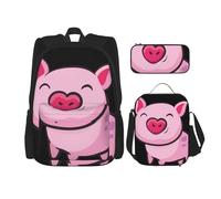 Smile Pink Pig - Borsa per la scuola, astuccio portapranzo, zaino combinato, per bambini, per la scuola