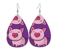 Smile Pink Pig - Orecchini da donna in pelle con stampa a goccia a goccia, alla moda, leggeri, da indossare tutti i giorni, per feste e, Misura unica, Pelle