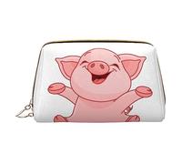 Smile rosa maiale stampato trucco borsa da viaggio organizer cosmetici pennelli borsa custodia in pelle custodia per trucco con cerniera borsa da toilette per donne, bianco, taglia unica, bianco,
